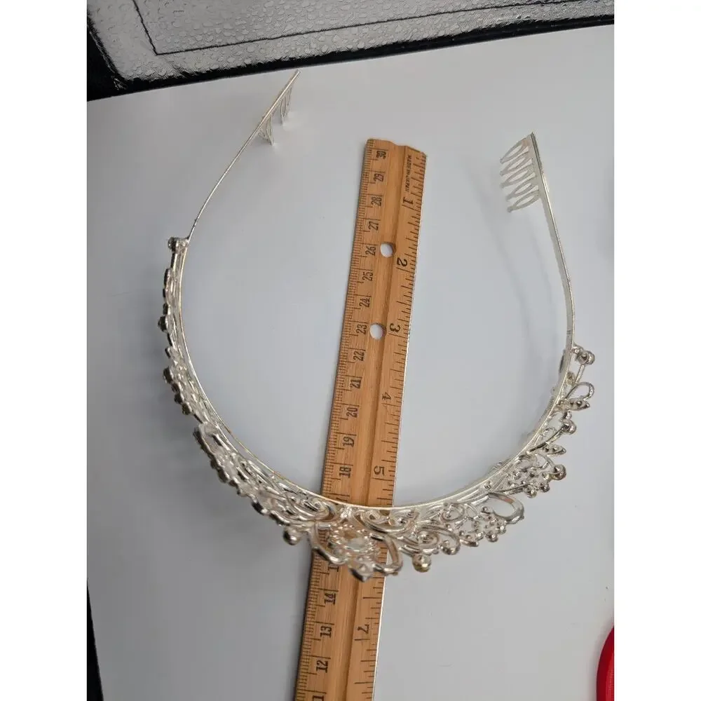 Elegant Silver Tone Rhinestone Tiara Headband Crown with Combs Wedding Prom